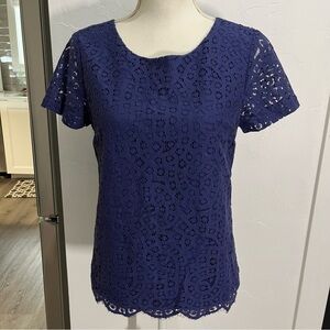 J. Crew Factory Blue Lace Short Sleeve Top 0